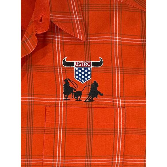 USTRC US Team Roping Championship Mens Button Up Shirt Size Large Orange Plaid - Picture 3 of 7